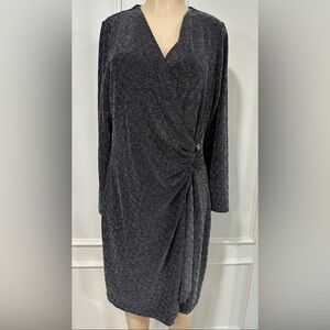 Calvin Klein Womens Black Sparkling Party/Cocktail Faux Wrap Dress Size 16W